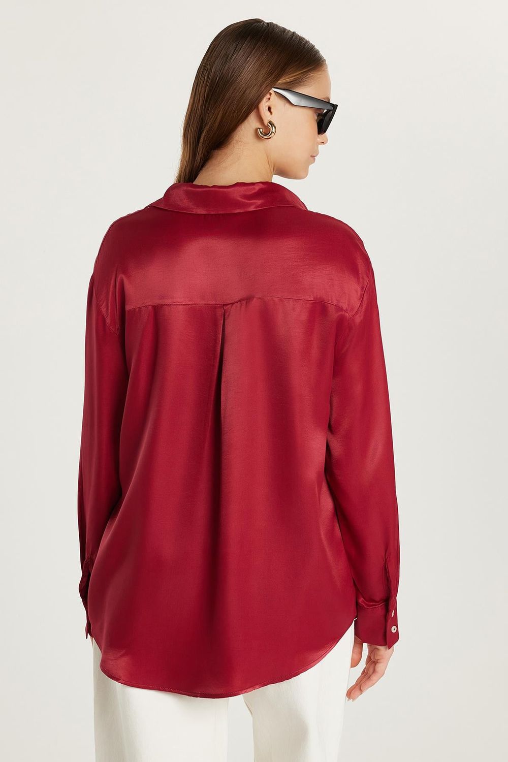 Kadın Slim Fit Dar Kesim Bordo Gömlek