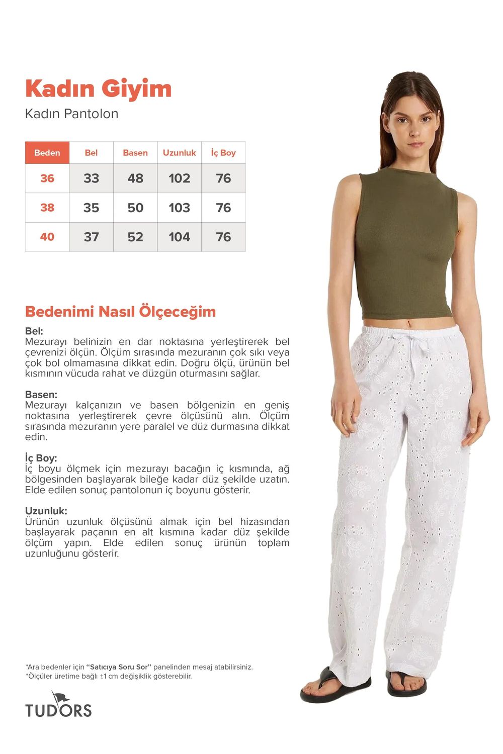Kadın Regular Fit %100 Pamuk Beli Lastikli Bağlamalı Geniş Paça Ekru Pantolon