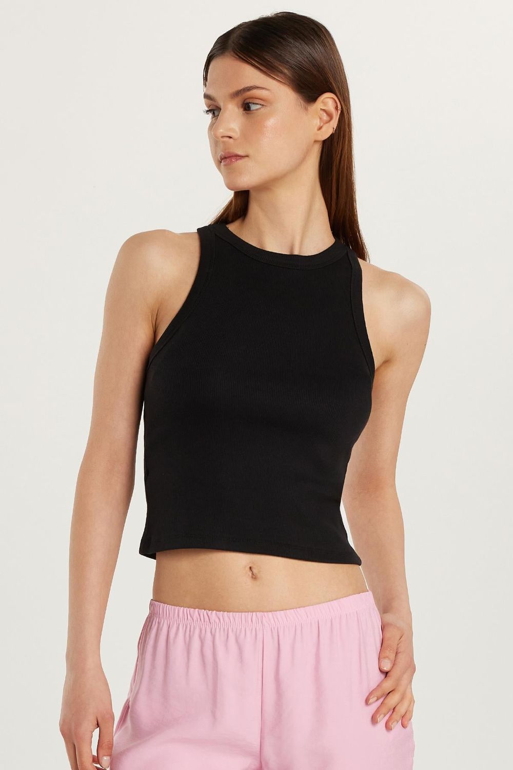 Kadın Slim Fit Halter Yaka Modal Kumaş Siyah Atlet