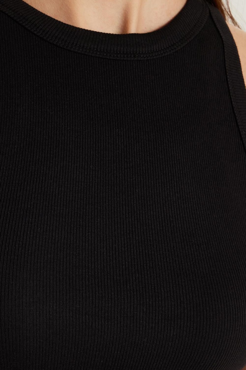 Kadın Slim Fit Halter Yaka Modal Kumaş Siyah Atlet
