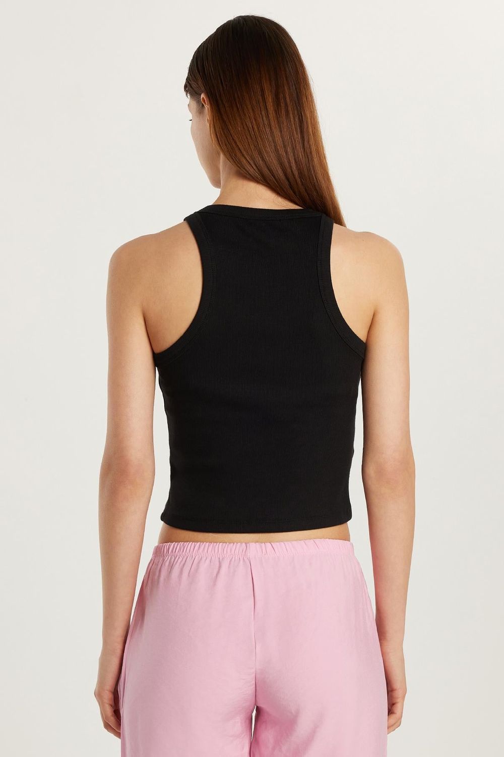 Kadın Slim Fit Halter Yaka Modal Kumaş Siyah Atlet