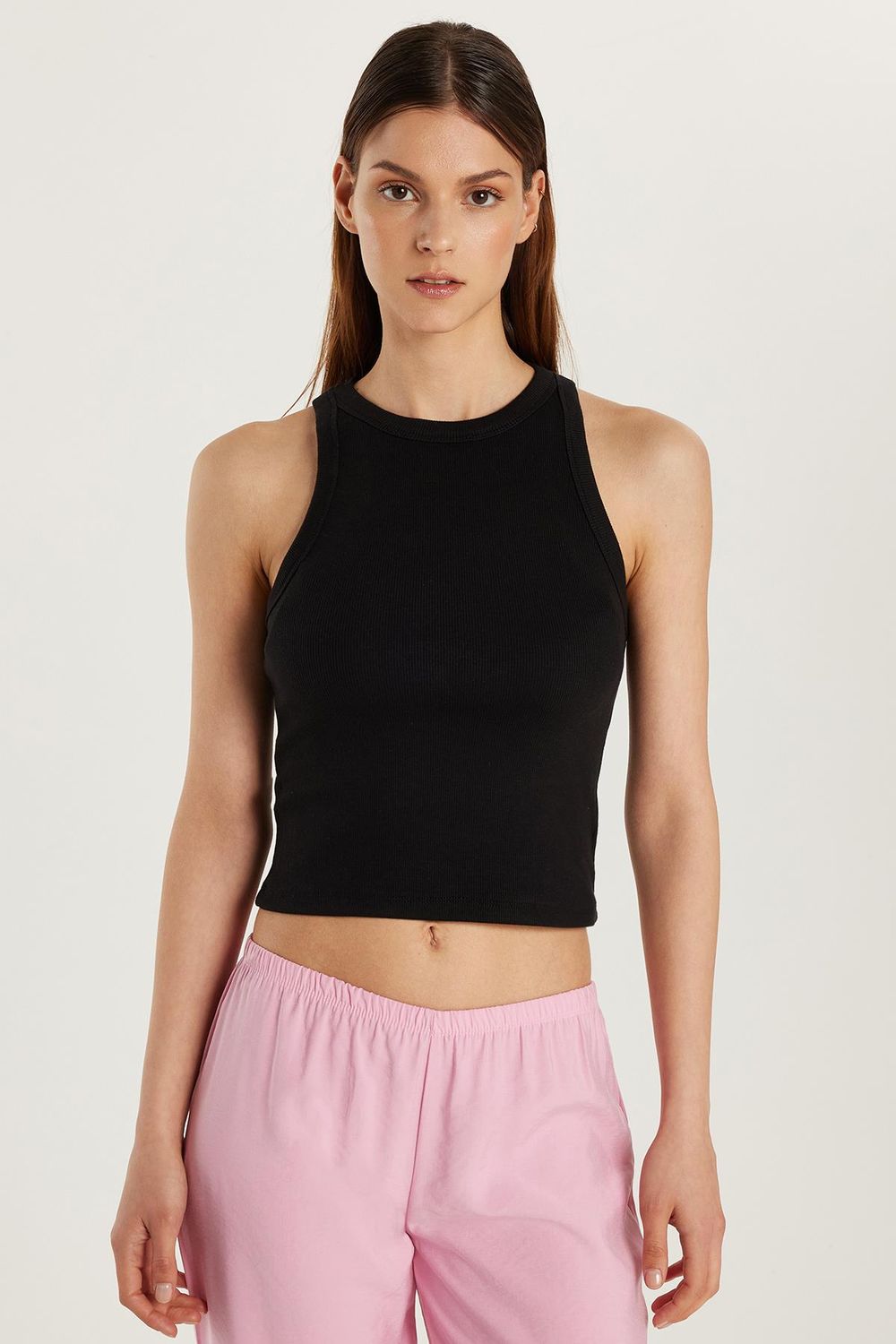 Kadın Slim Fit Halter Yaka Modal Kumaş Siyah Atlet