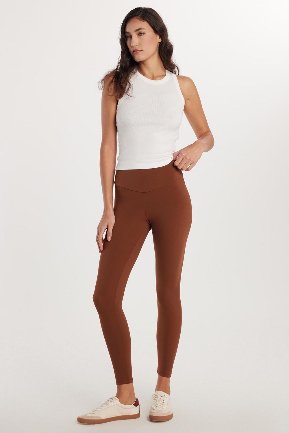 Kadın Süper Slim Beli Lastikli İnterlok Standart Boy Normal Bel Kahverengi Tayt