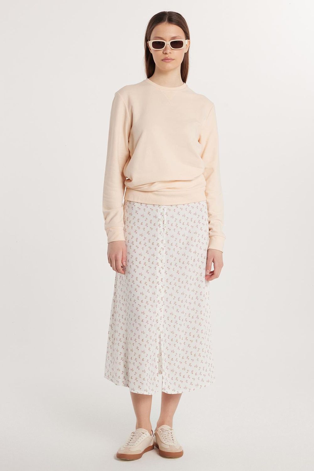 Kadın Standart Fit Viskon Lastikli Baskılı Midi Boy Etek