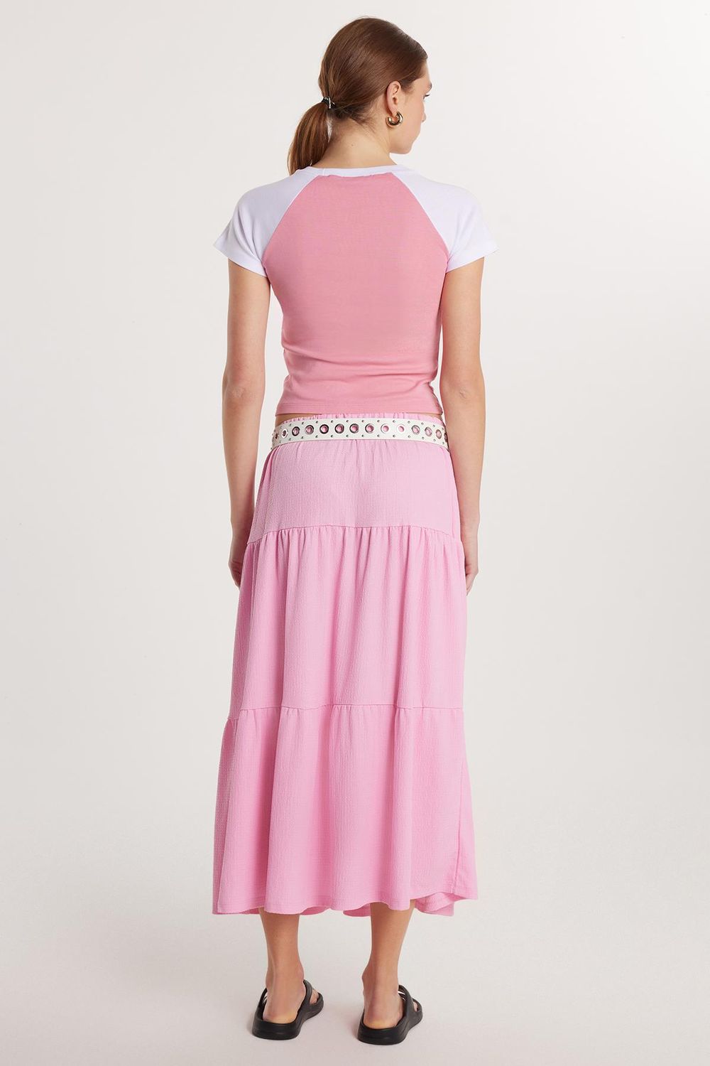 Kadın Regular Fit Pamuklu Düz Pembe Etek