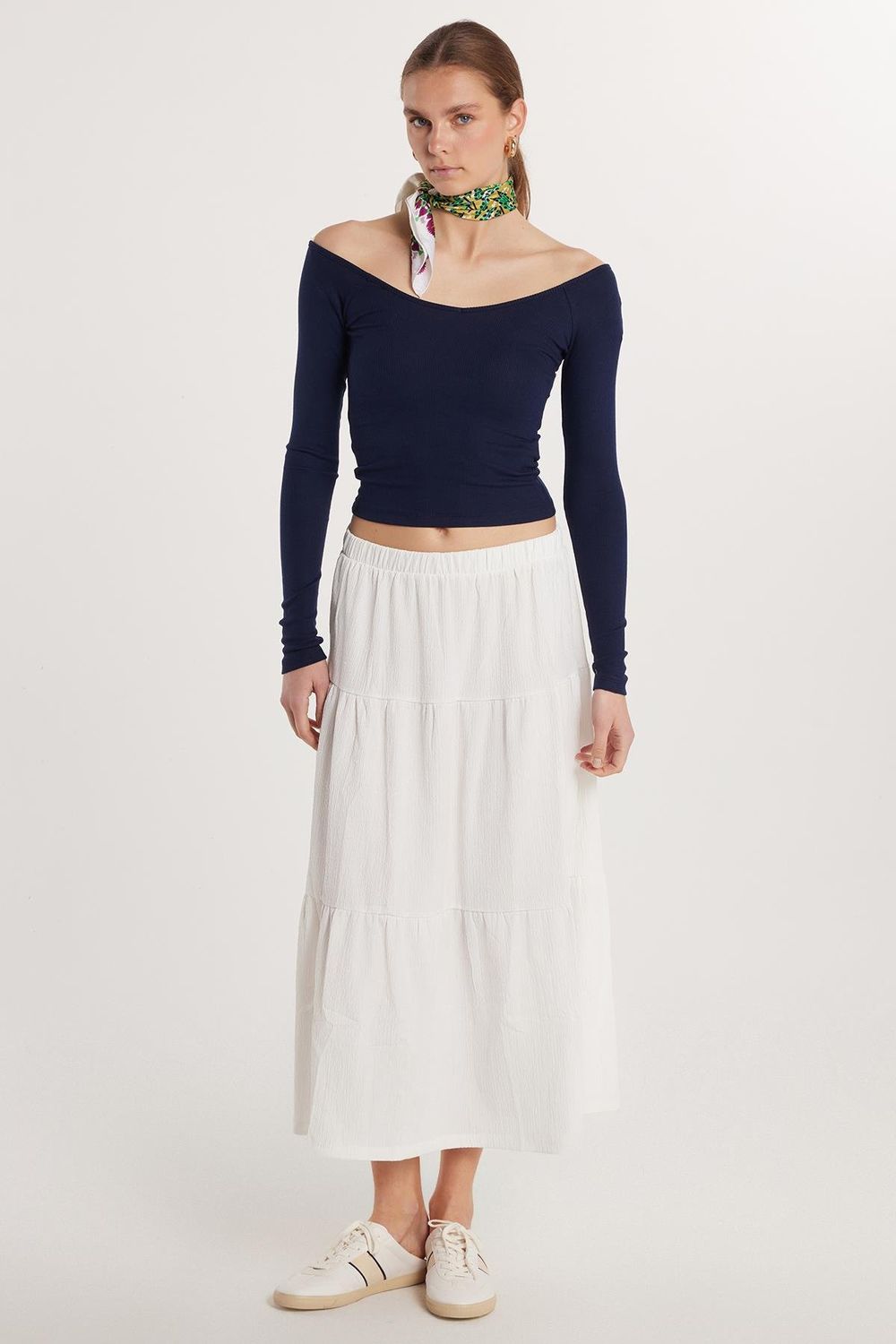 Kadın Regular Fit Pamuklu Düz Ekru Etek