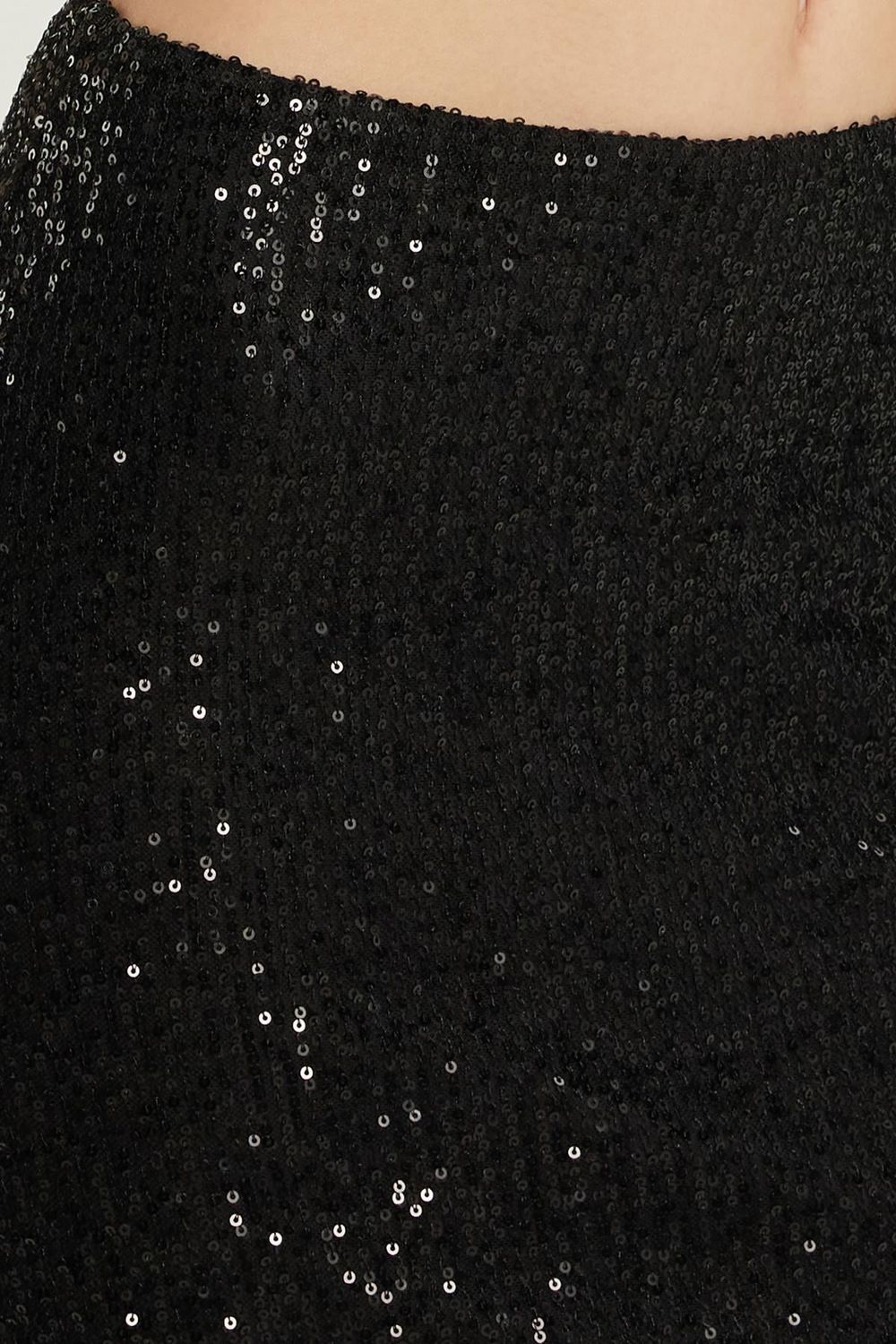 Kadın Slim Fit Simli Uzun Düz Siyah Etek