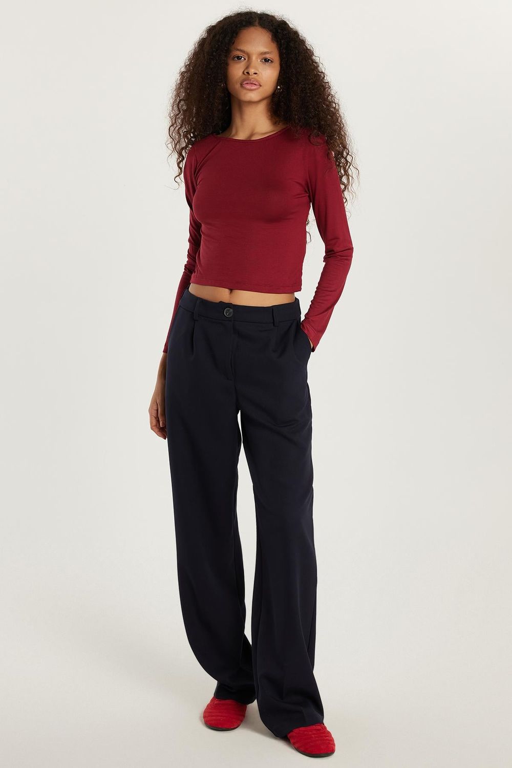 Kadın Relax Fit Rahat Kesim Cepli Geniş Paça Lacivert Pantolon