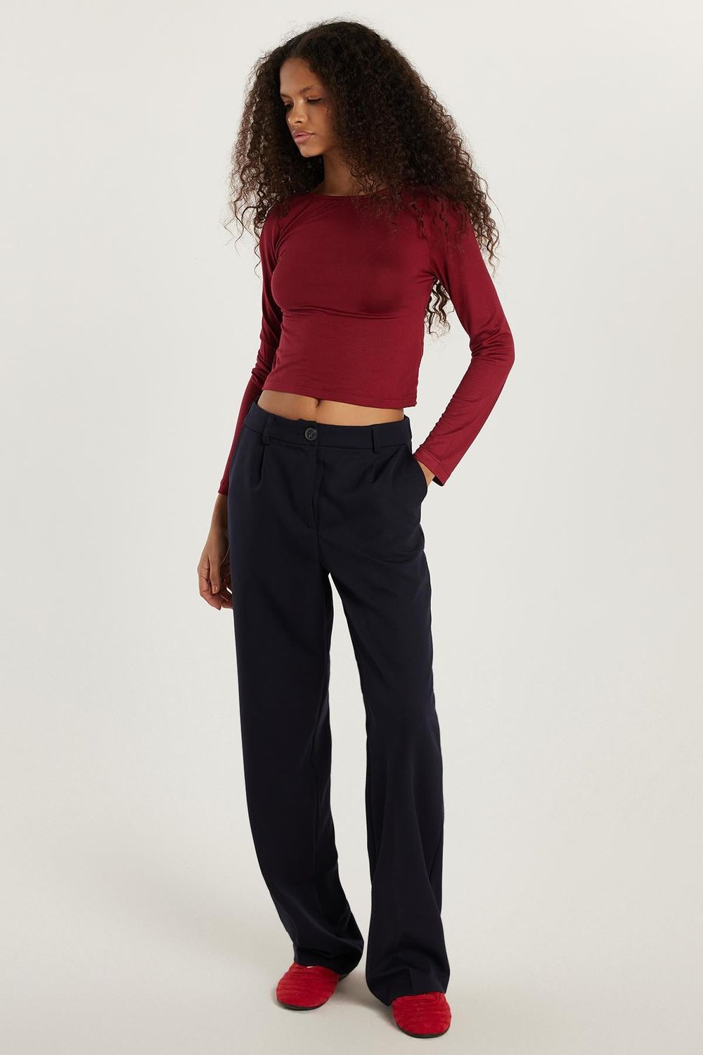 Kadın Relax Fit Rahat Kesim Cepli Geniş Paça Lacivert Pantolon