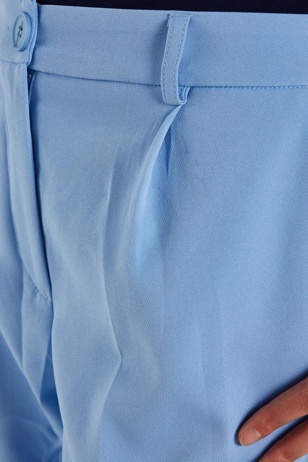 Kadın Relax Fit Rahat Kesim Cepli Palazzo Geniş Paça Mavi Pantolon