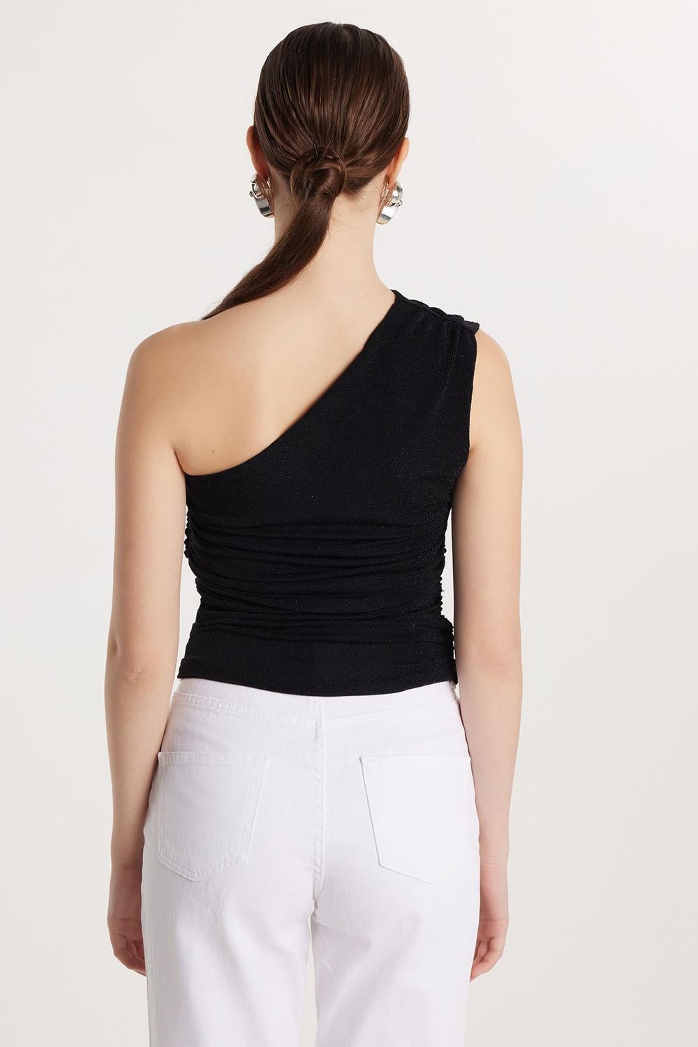Kadın Slim Fit Dar Kesim Omzu Açık Düz Siyah Bluz