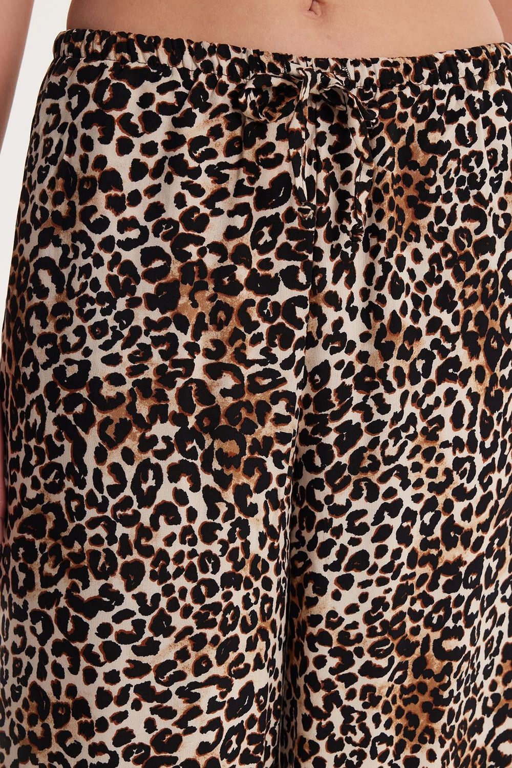 Kadın Slim Fit Dar Kesim Beli Lastikli Bağlamalı Leopar Desenli Pantolon