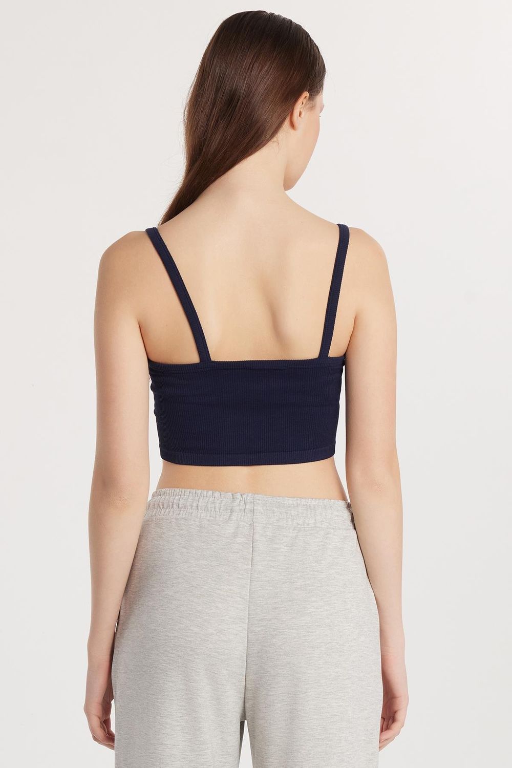 Kadın Slim Fit Kare Yaka Düz Basic Lacivert Atlet