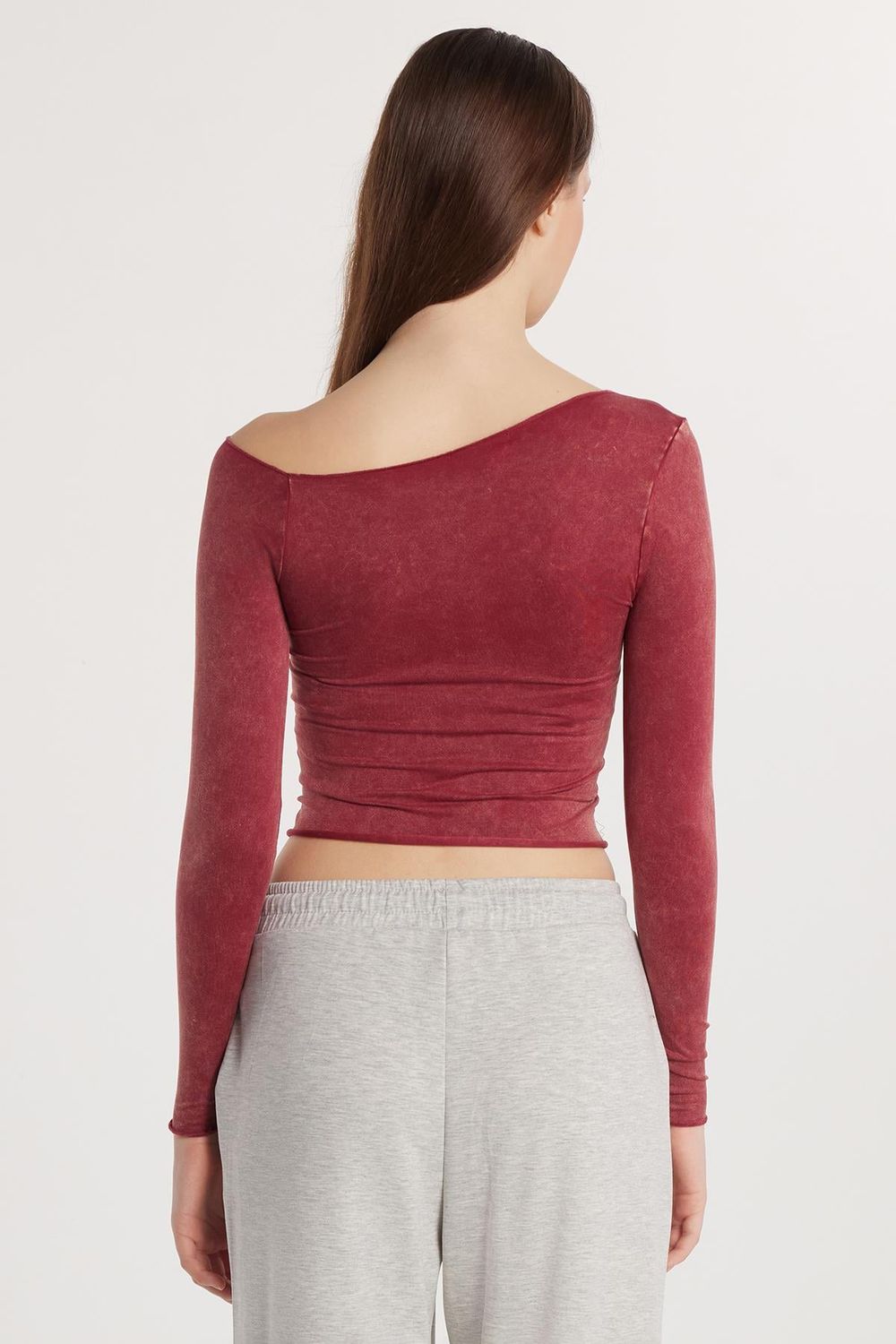 Kadın Slim Fit Dar Kesim Omuz Detaylı Bordo Bluz