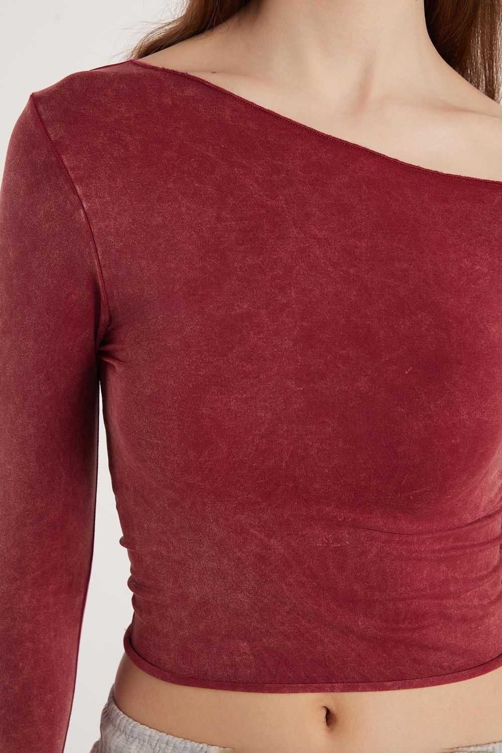 Kadın Slim Fit Dar Kesim Omuz Detaylı Bordo Bluz