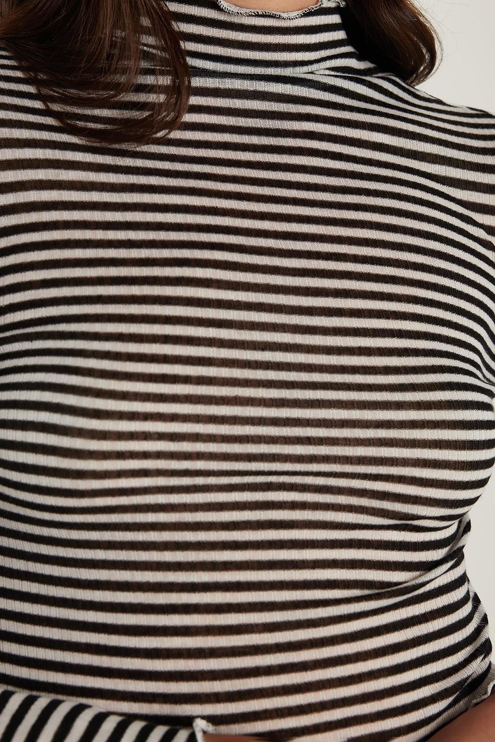 Kadın Slim Fit Dar Kesim Uzun Kollu Çizgili Yarım Balıkçı Yaka Bluz