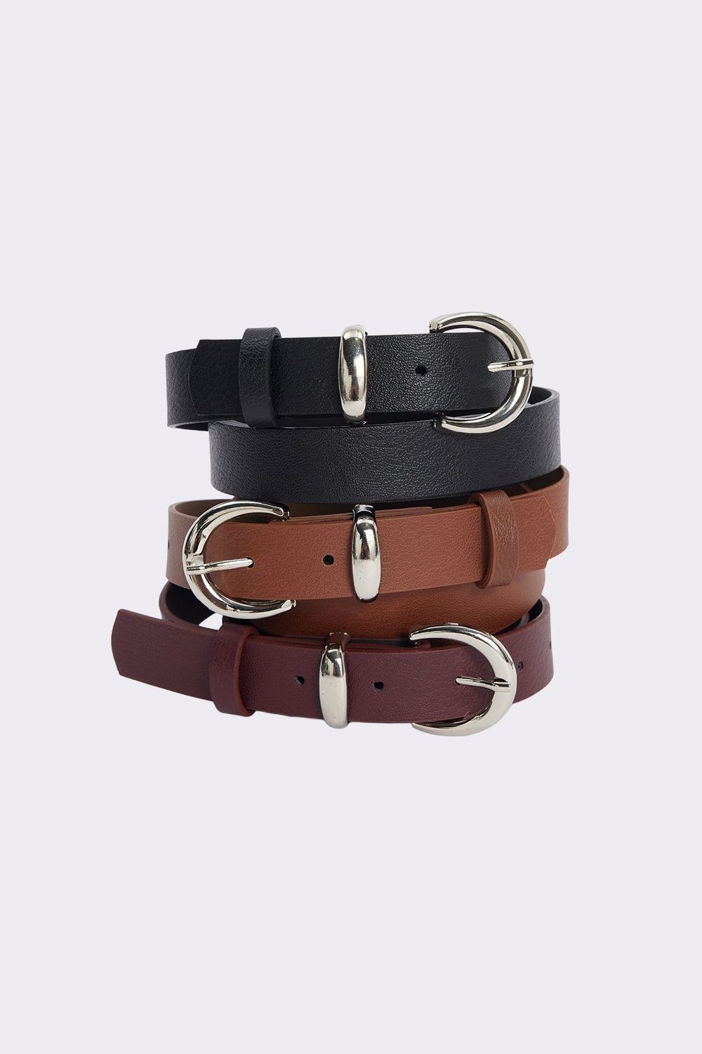 Kadın Gold Tokalı 2.5 cm 3'lü Set Siyah-Bordo-Kahverengi Kemer