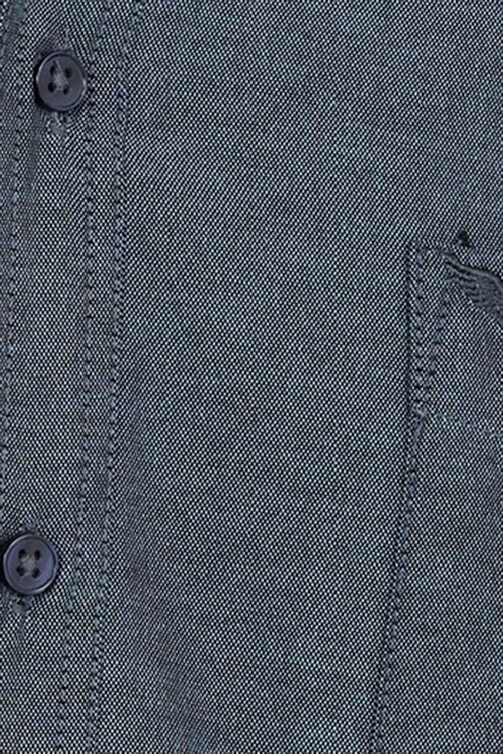 Erkek Regular Fit Klasik Kesim Pamuklu Oxford Doku Tek Cepli İndigo Düğmeli Yaka Gömlek