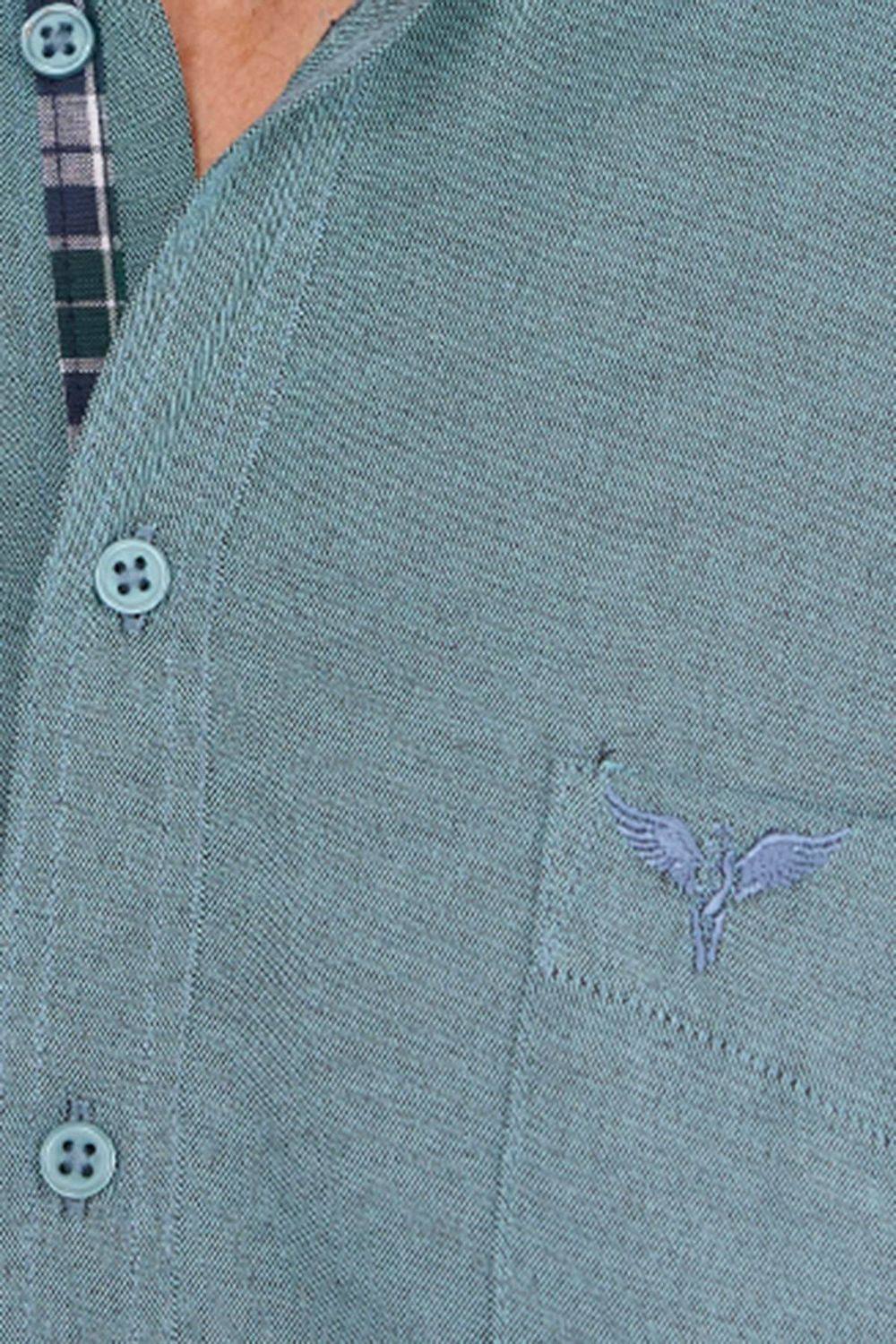 Erkek Regular Fit Klasik Kesim Pamuklu Oxford Doku Tek Cepli Yeşil Düğmeli Yaka Gömlek