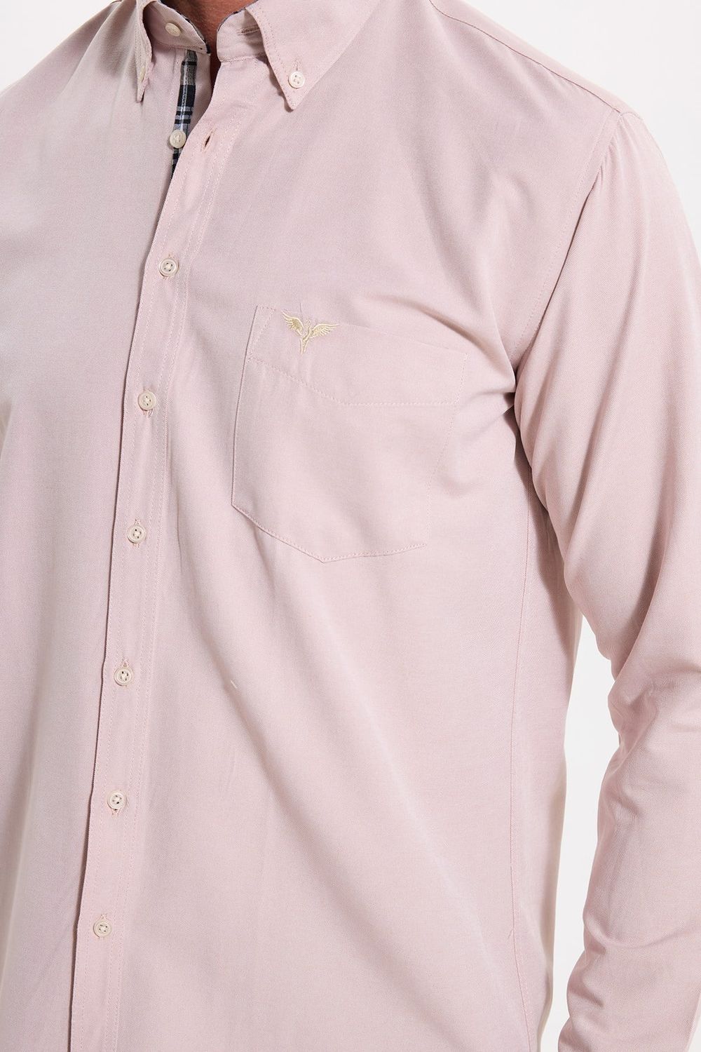 Erkek Regular Fit Klasik Kesim Pamuklu Oxford Doku Tek Cepli Taş Renk Düğmeli Yaka Gömlek