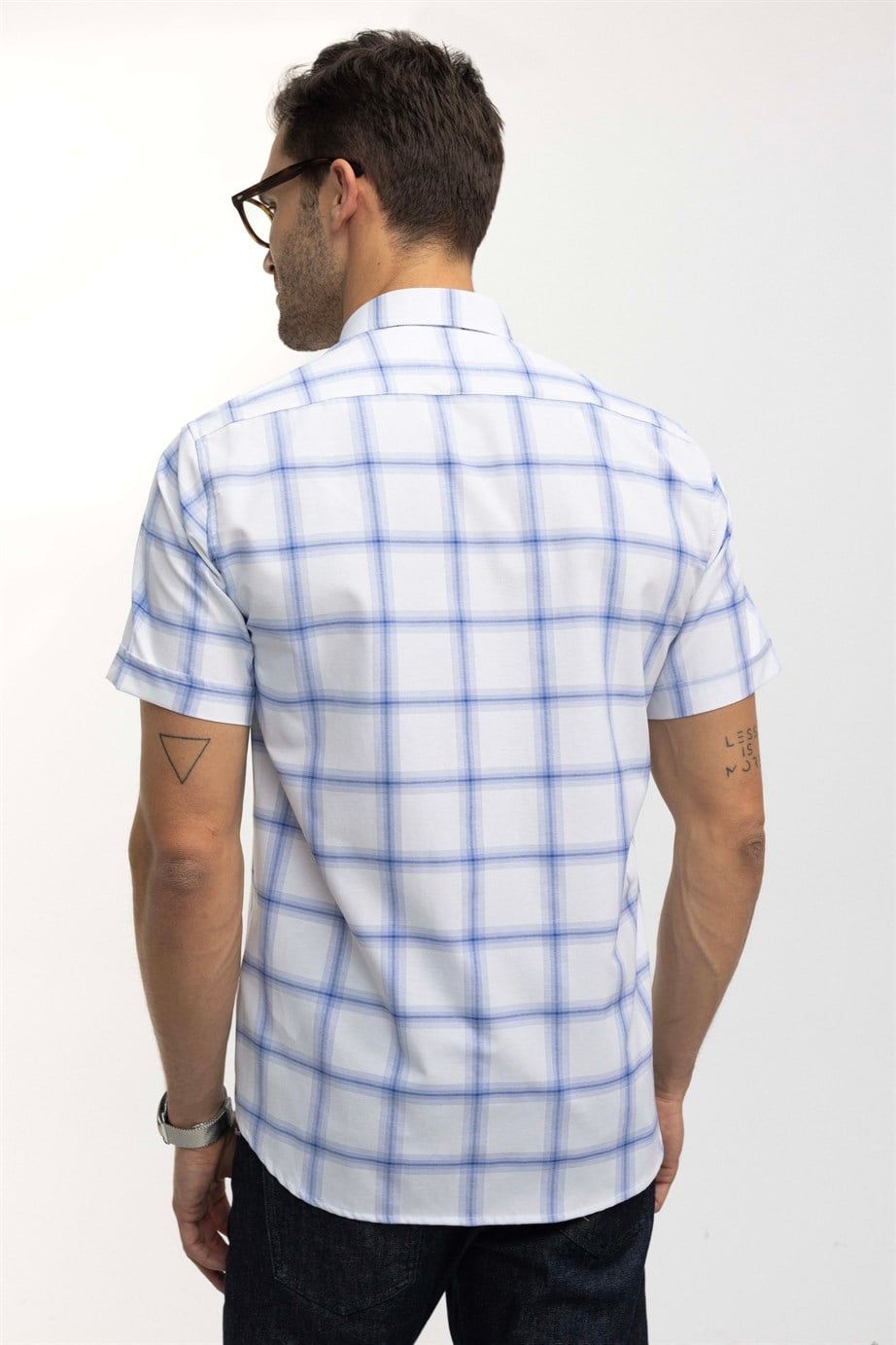 Classic Fit Kısa Kol Ekoseli Düğmeli Yaka Erkek Gömlek