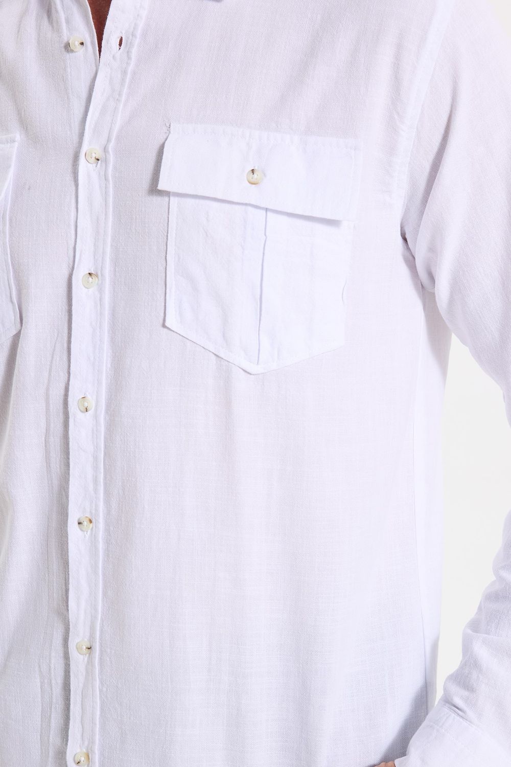 Erkek Regular Fit Klasik Kesim Oversize %100 Pamuk Keten Doku Çift Cep Beyaz Gömlek