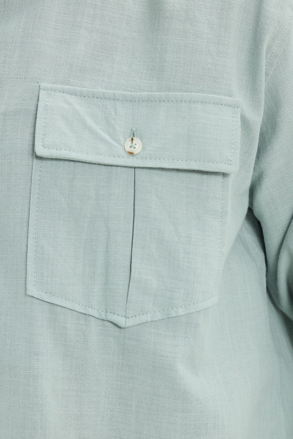 Erkek Regular Fit Klasik Kesim Oversize %100 Pamuk Keten Doku Çift Cep Yeşil Gömlek