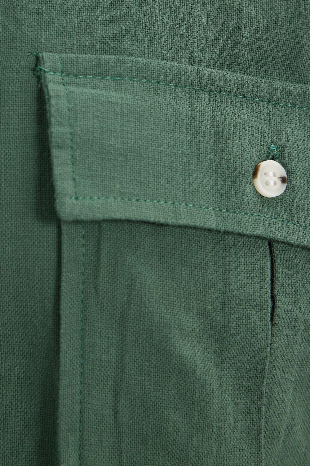 Erkek Regular Fit Klasik Kesim Oversize %100 Pamuk Keten Doku Çift Cep Haki Gömlek