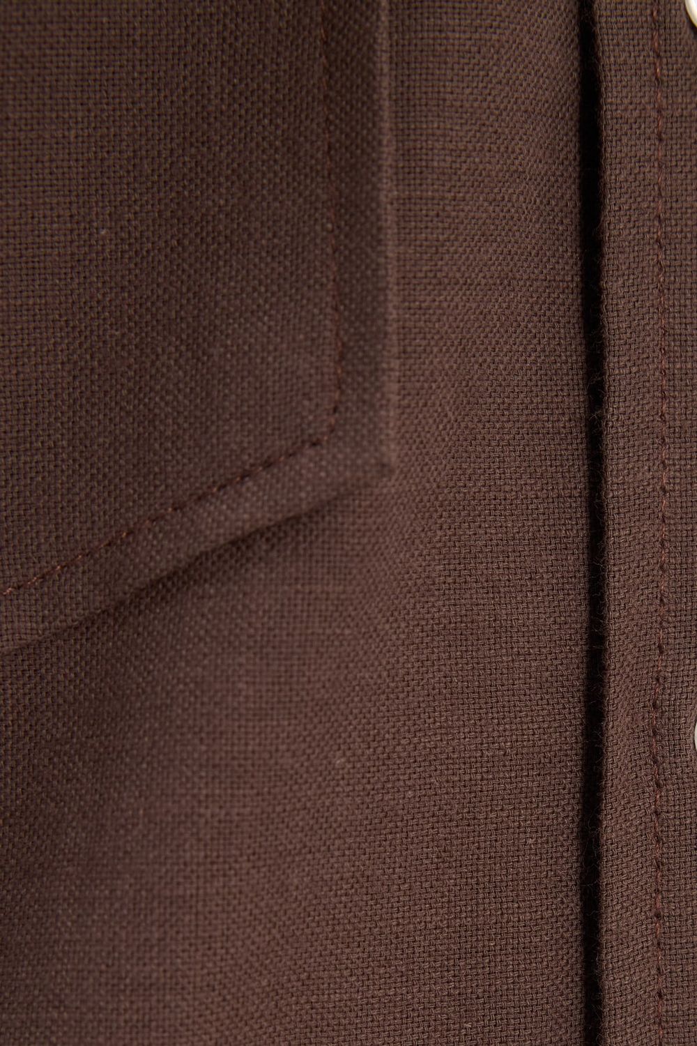 Erkek Regular Fit Klasik Kesim Oversize %100 Pamuk Keten Doku Çift Cep Kahverengi Gömlek