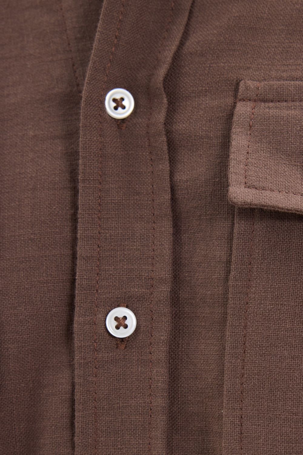 Erkek Regular Fit Klasik Kesim Oversize %100 Pamuk Keten Doku Çift Cep Kahverengi Gömlek