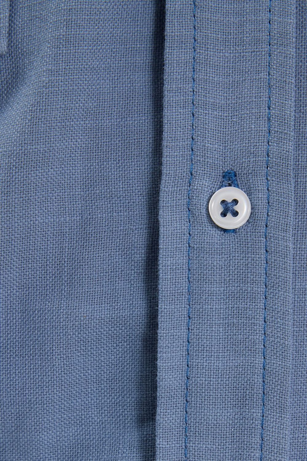 Erkek Regular Fit Klasik Kesim Oversize %100 Pamuk Keten Doku Çift Cep İndigo Gömlek