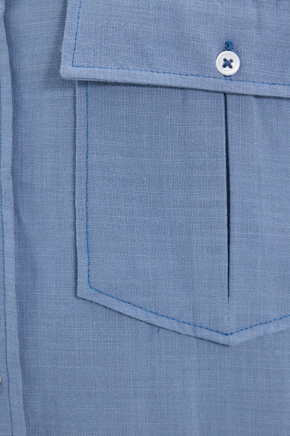 Erkek Regular Fit Klasik Kesim Oversize %100 Pamuk Keten Doku Çift Cep İndigo Gömlek