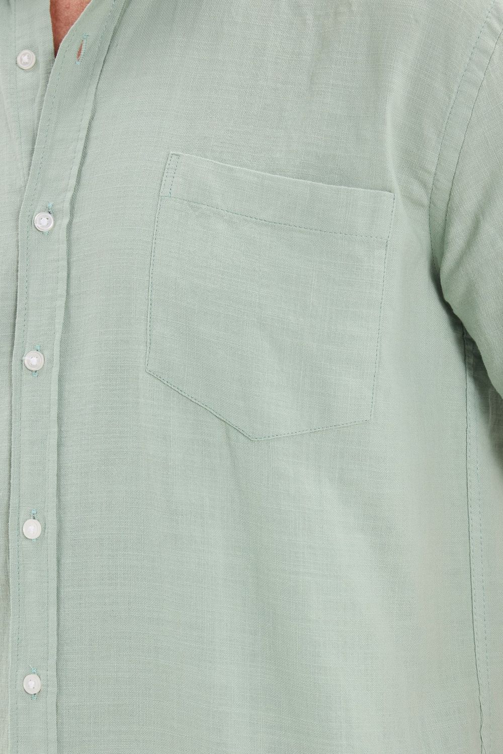 Erkek Regular Fit Klasik Kesim Oversize %100 Pamuk Keten Doku Cepli Yeşil Gömlek