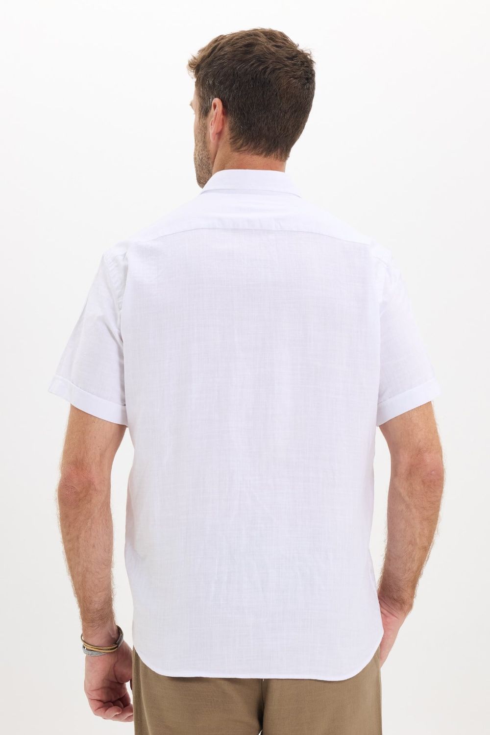 Erkek Regular Fit Klasik Kesim Oversize %100 Pamuk Keten Doku Cepli Beyaz Gömlek