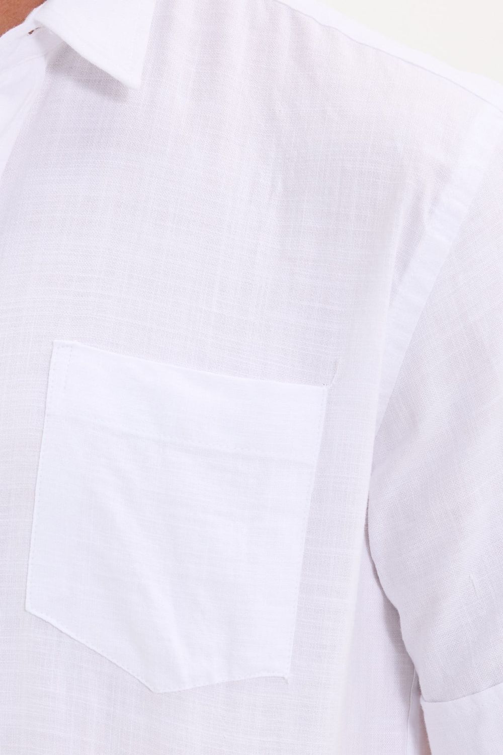 Erkek Regular Fit Klasik Kesim Oversize %100 Pamuk Keten Doku Cepli Beyaz Gömlek