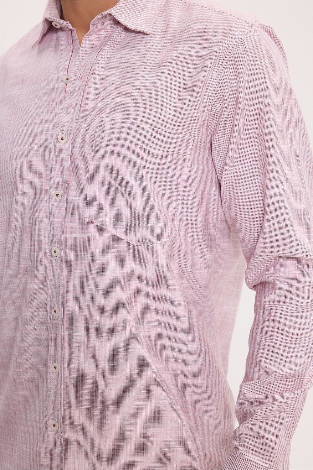 Erkek Regular Fit Klasik Kesim Oversize %100 Pamuk Keten Doku Bordo Gömlek