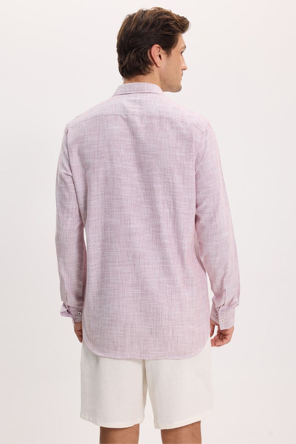 Erkek Regular Fit Klasik Kesim Oversize %100 Pamuk Keten Doku Bordo Gömlek