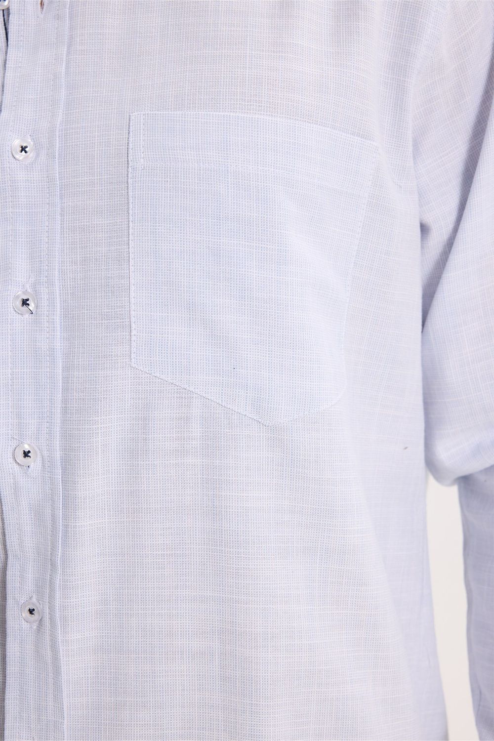 Erkek Regular Fit Klasik Kesim Oversize %100 Pamuk Keten Doku Mavi Gömlek