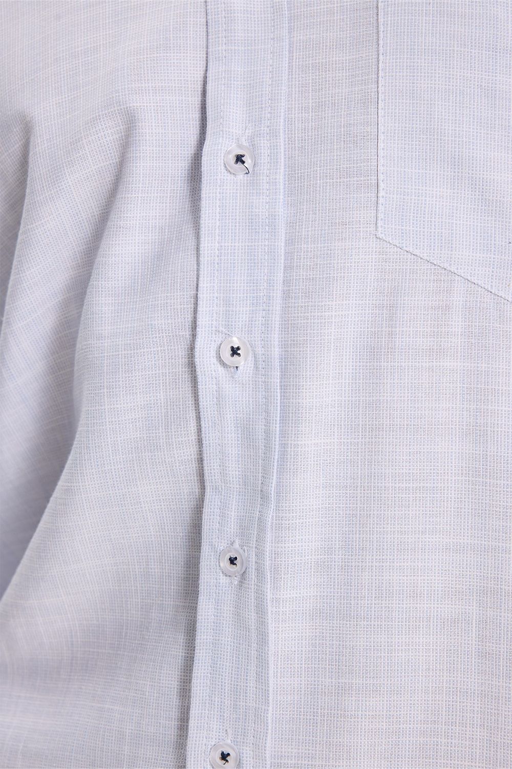 Erkek Regular Fit Klasik Kesim Oversize %100 Pamuk Keten Doku Mavi Gömlek