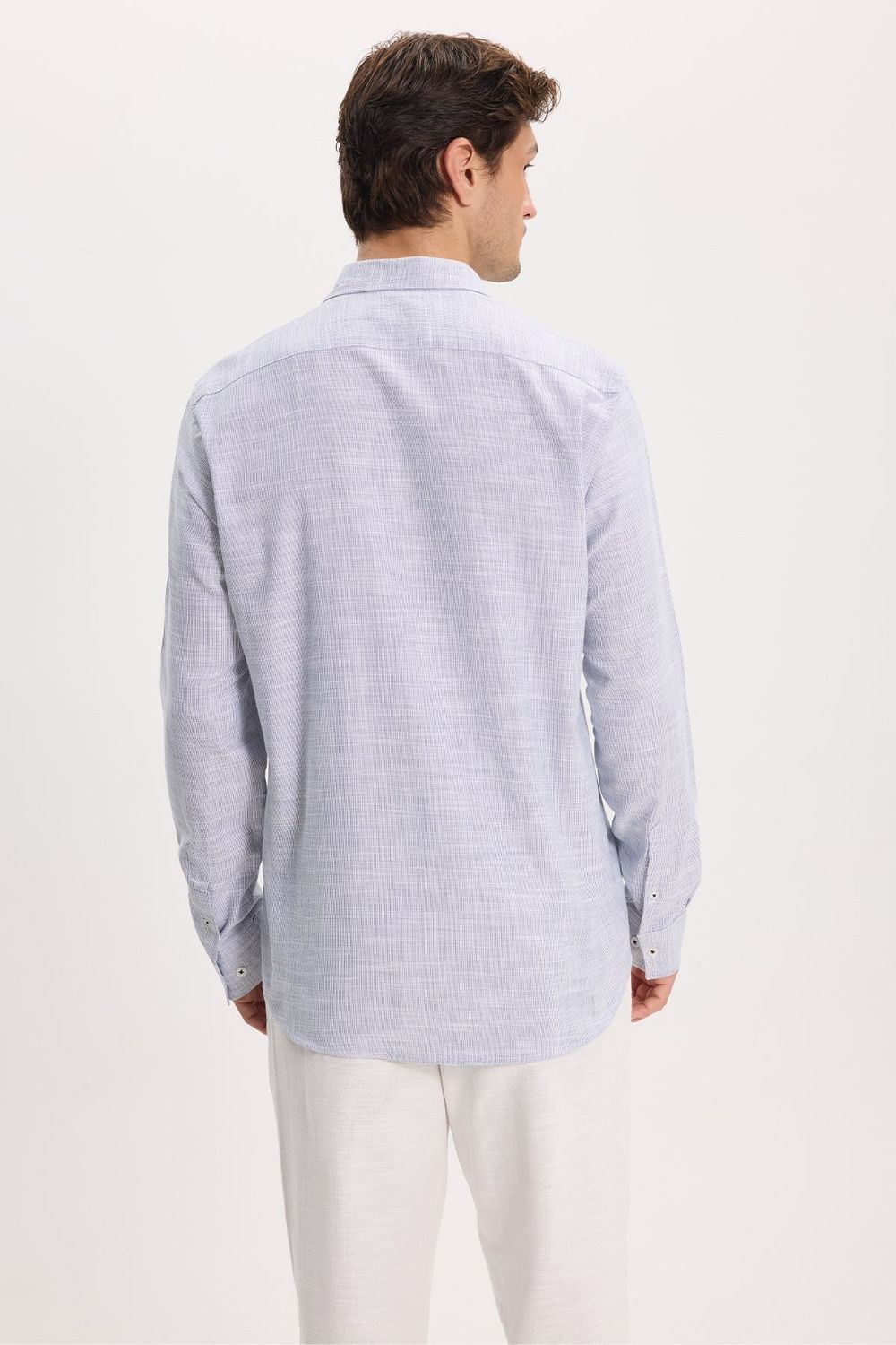 Erkek Regular Fit Klasik Kesim Oversize %100 Pamuk Keten Doku Lacivert Gömlek