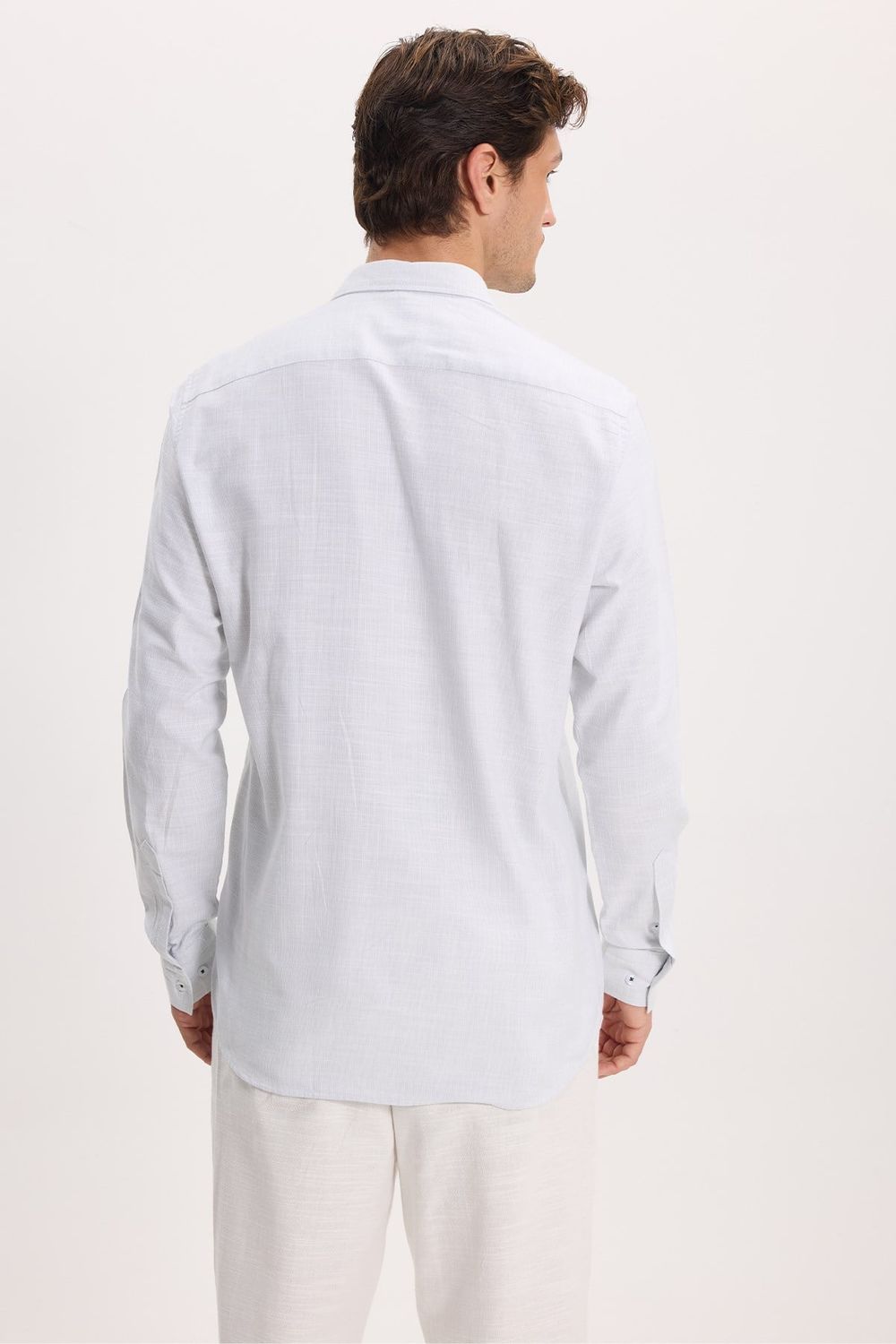 Erkek Regular Fit Klasik Kesim Oversize %100 Pamuk Keten Doku Yeşil Gömlek