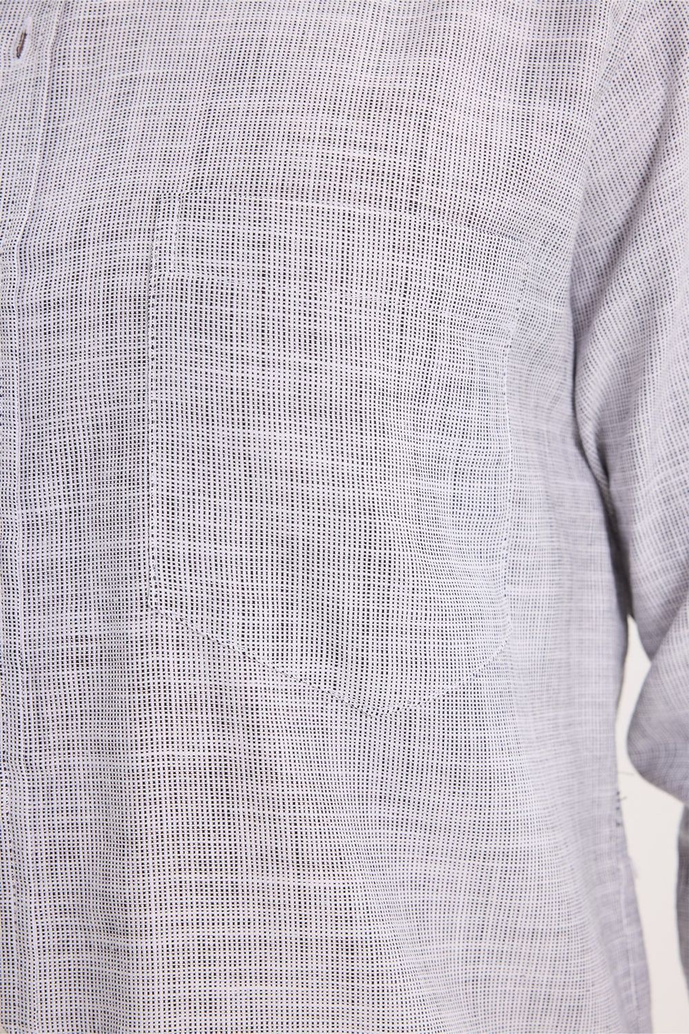 Erkek Regular Fit Klasik Kesim Oversize %100 Pamuk Keten Doku Gri Gömlek