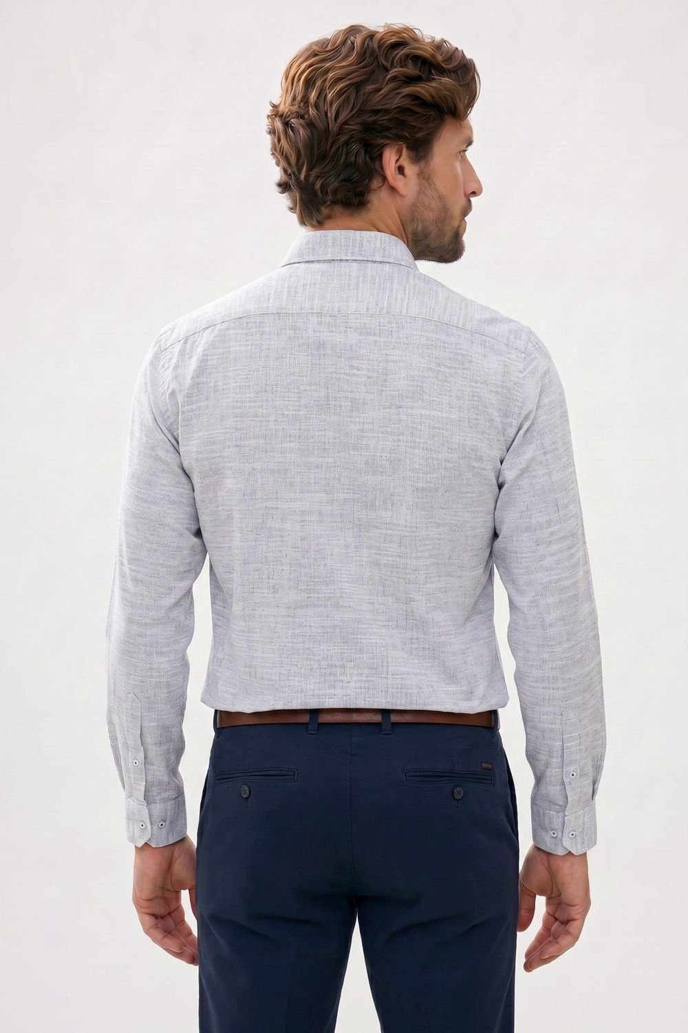 Erkek Regular Fit Klasik Kesim Oversize %100 Pamuk Keten Doku Gri Gömlek