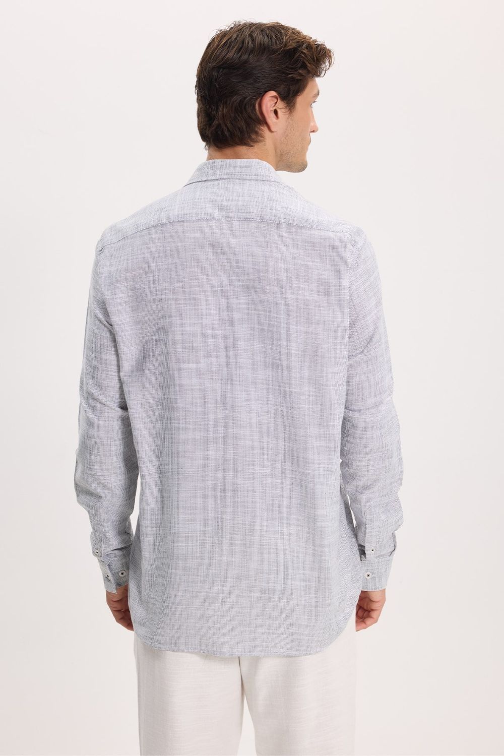 Erkek Regular Fit Klasik Kesim Oversize %100 Pamuk Keten Doku Gri Gömlek