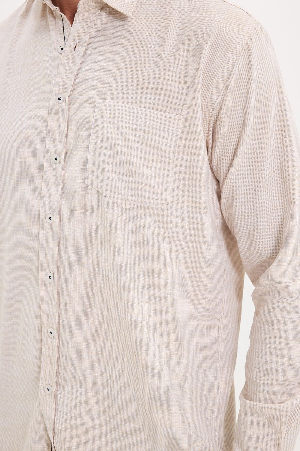 Erkek Regular Fit Klasik Kesim Oversize %100 Pamuk Keten Doku Bej Gömlek