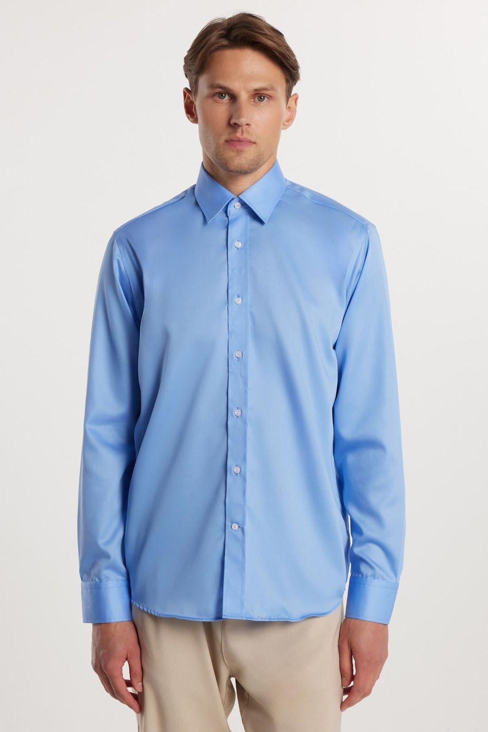 Regular Fit Mavi Non-Iron %100 Pamuk Doğa Dostu Ekoteks Belgeli Ütü Gerektirmez Gömlek