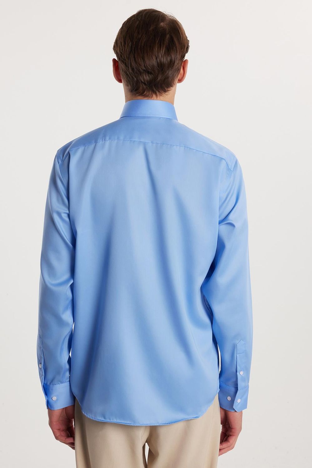 Regular Fit Mavi Non-Iron %100 Pamuk Doğa Dostu Ekoteks Belgeli Ütü Gerektirmez Gömlek