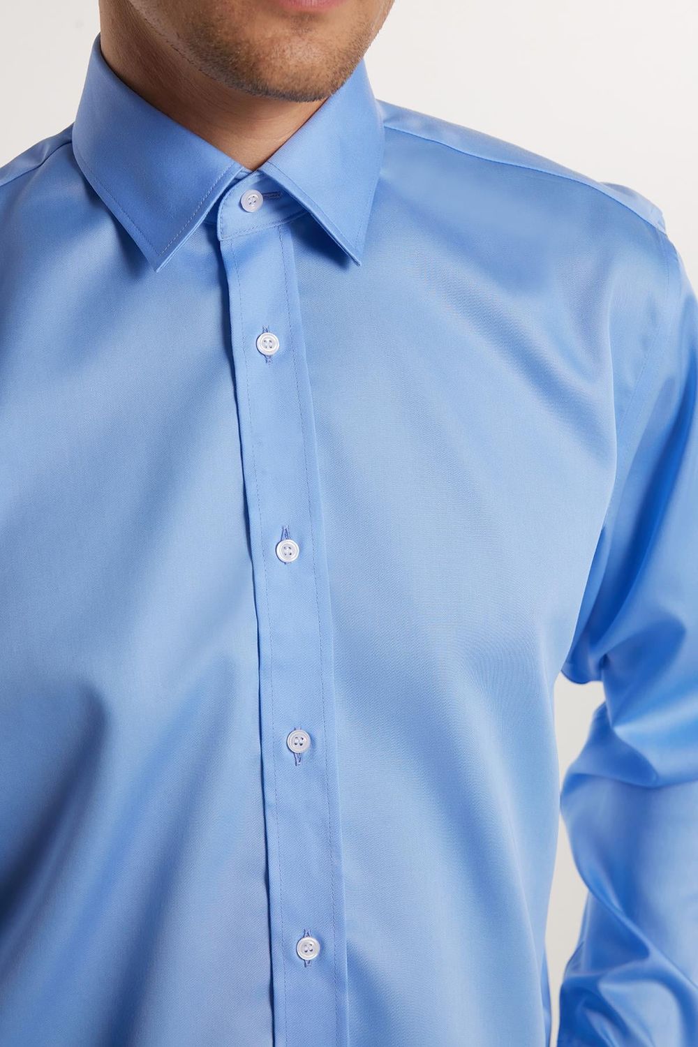 Regular Fit Mavi Non-Iron %100 Pamuk Doğa Dostu Ekoteks Belgeli Ütü Gerektirmez Gömlek