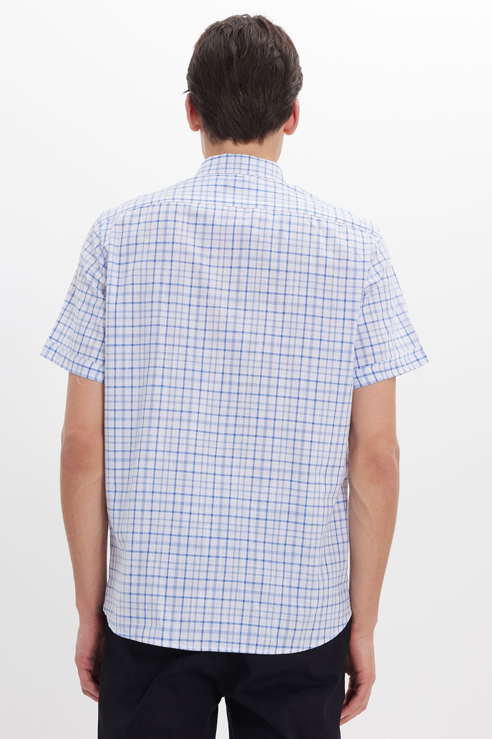 Erkek Regular Fit Klasik Kesim Oversize %100 Pamuk Keten Doku Tek Cep Kareli Düğmeli Yaka Gömlek