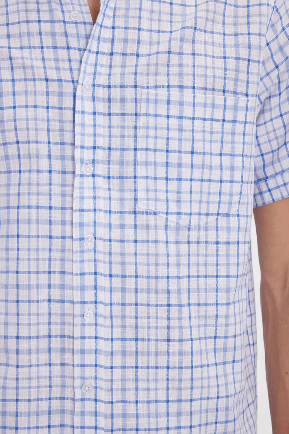 Erkek Regular Fit Klasik Kesim Oversize %100 Pamuk Keten Doku Tek Cep Kareli Düğmeli Yaka Gömlek
